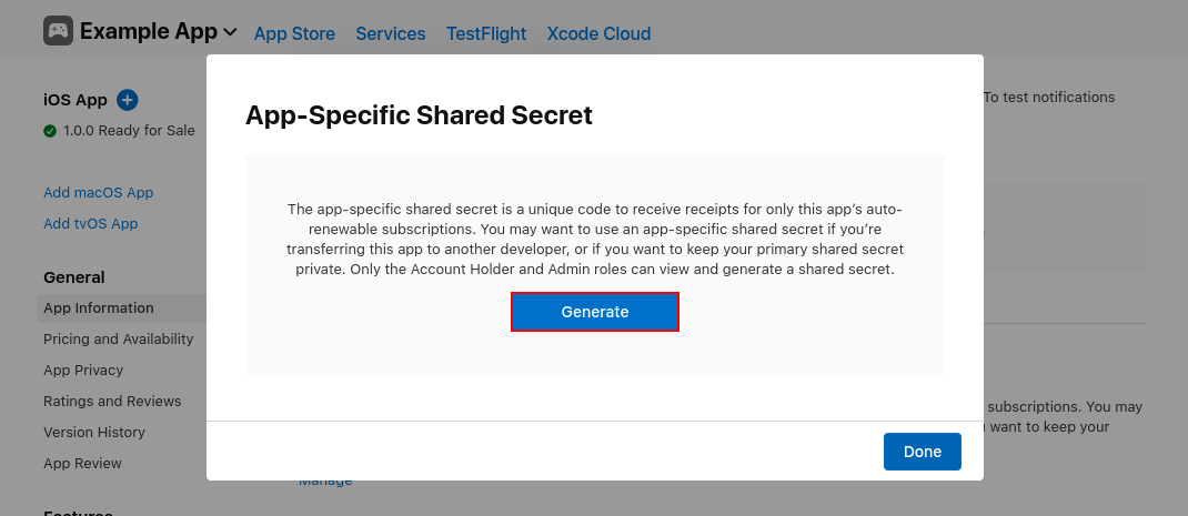 Generating an app-specific shared secret