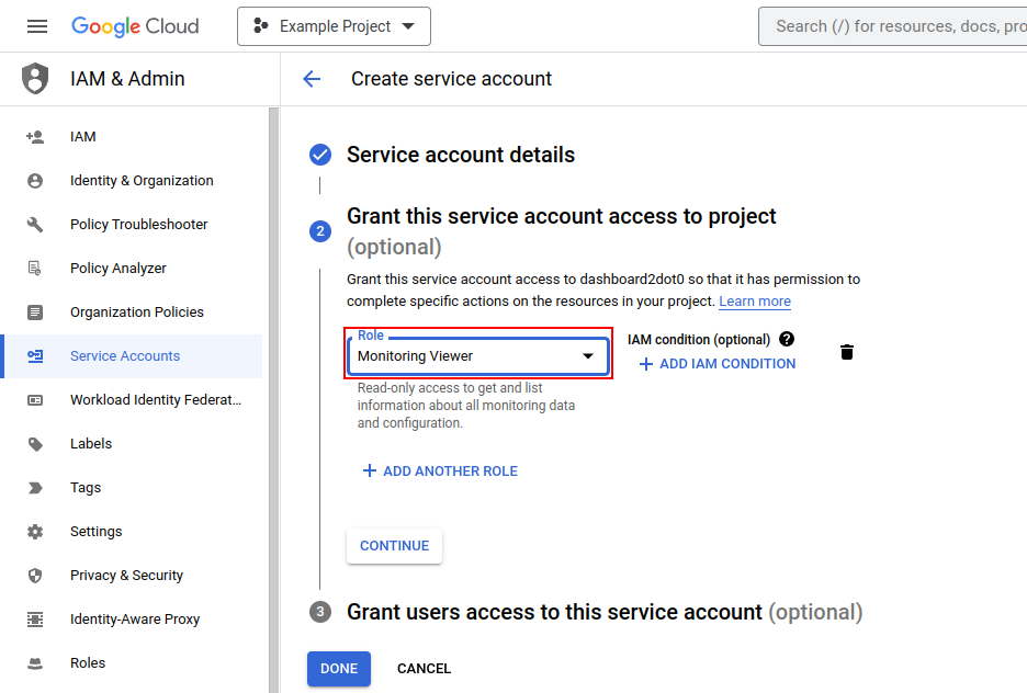 Configure the service account