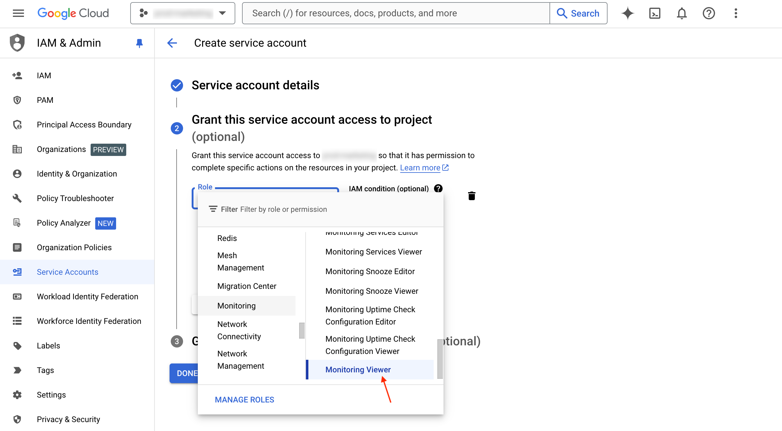 Configure the service account