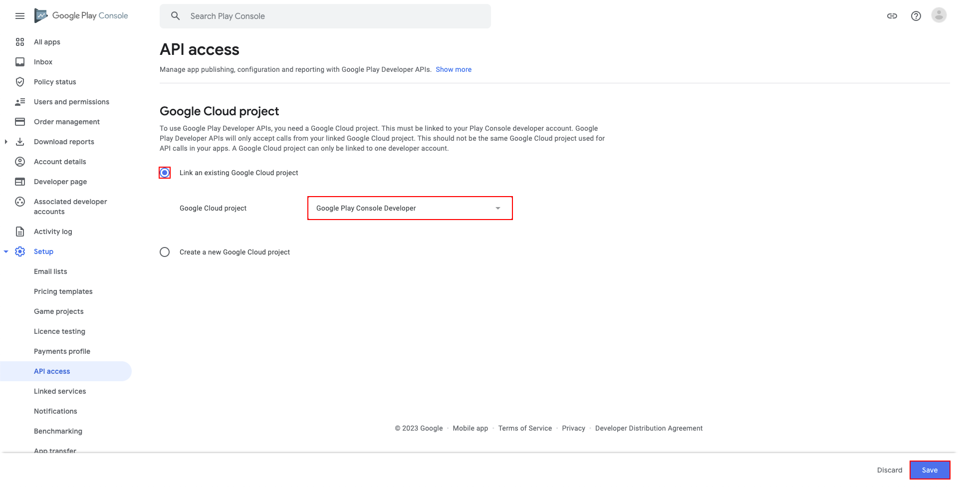 Linking with an existing Google Cloud project