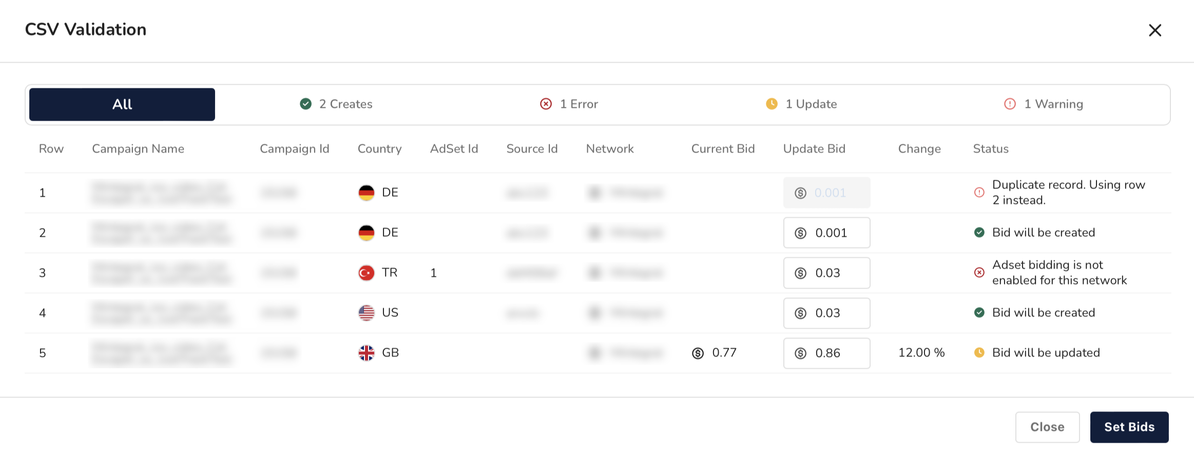 CSV Validation Modal