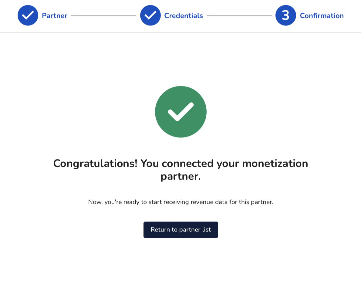 Confirm monetization partner