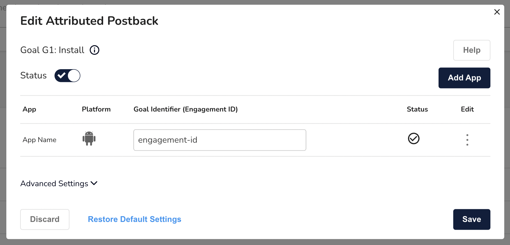 Goal / Postback setting with specific engagement ID