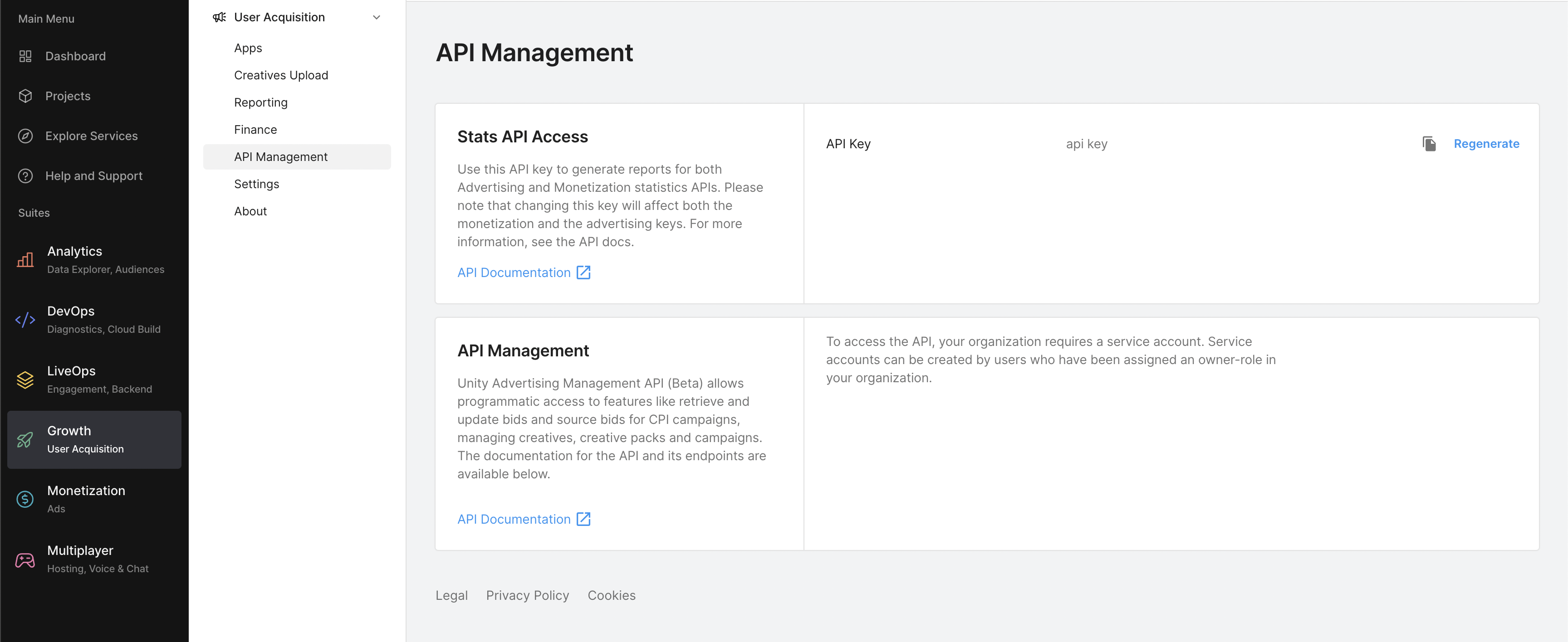 Copy the API Key for the Stats API Access